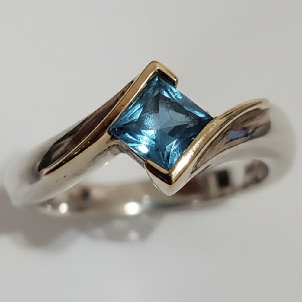 Lorenzo London Blue Topaz Bypass Ring 925 Sterling Silver 18K Gold Size 6